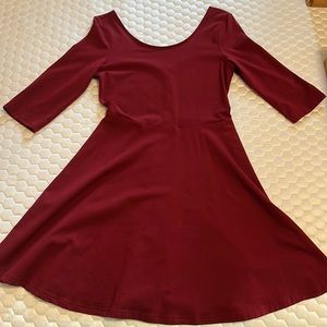 Express Medium Fit and Flare 3/4 sleeve Maroon Dress